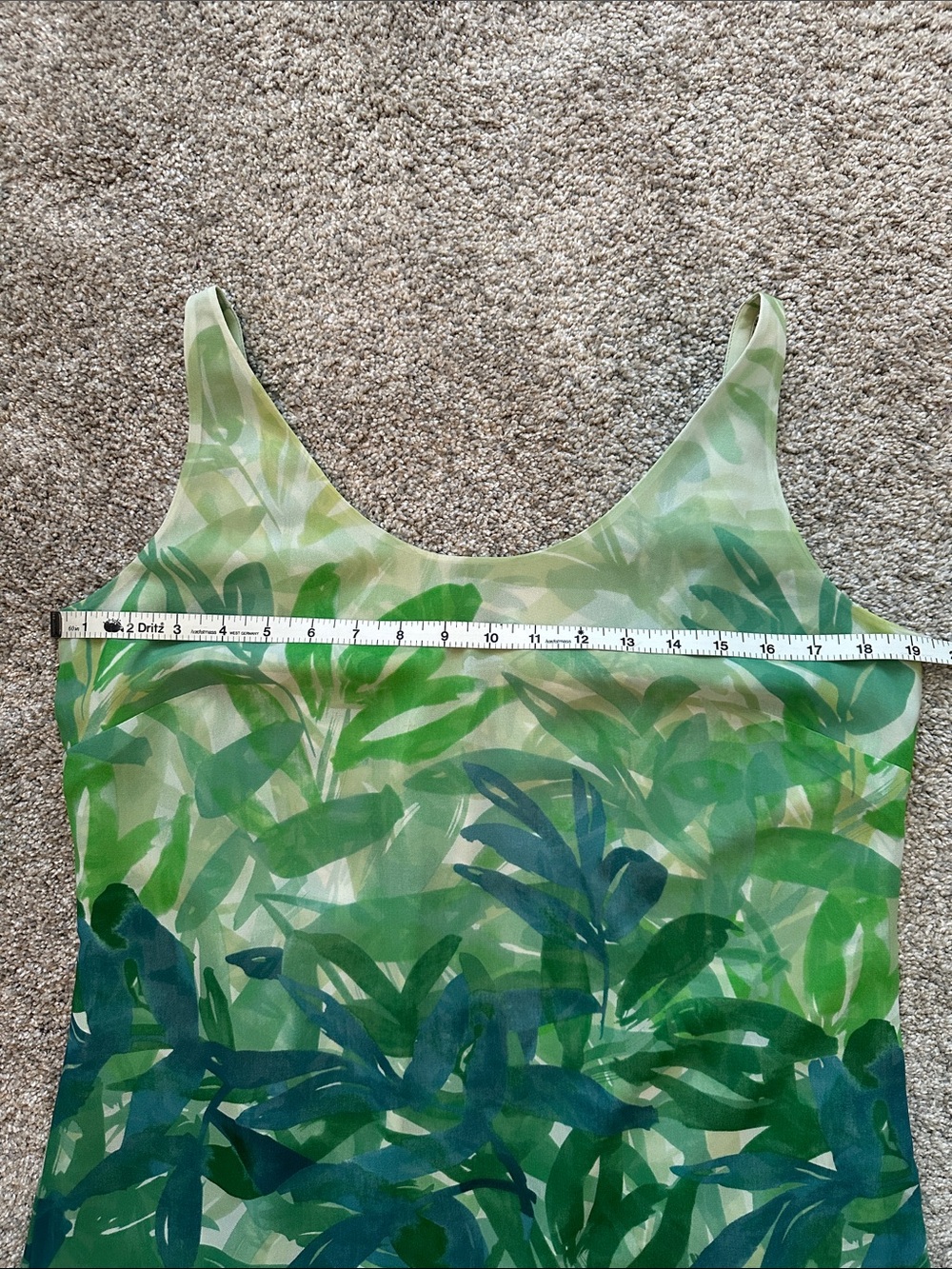 Cabi Castaway Tropical Palm Leaf Print Sleeveless Mini Dress Ruffle Hem - Size M - Picture 12 of 13